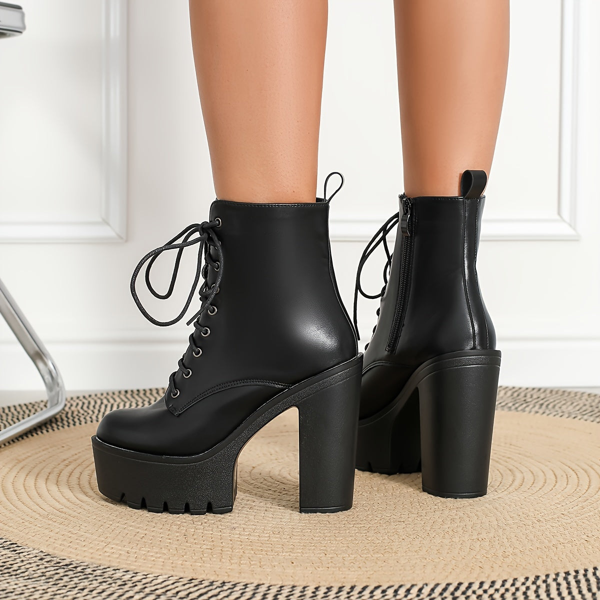 Women's Ankle Boots High Heel Solid Color Side Zipper Fabric Lining