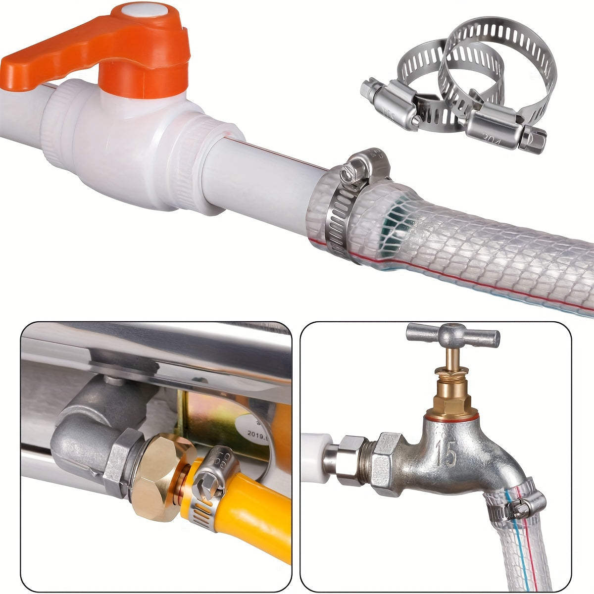 Kit de surtido de abrazaderas de manguera de acero inoxidable 10-25 piezas ajustables de tornillo sin fin para fontanería automotriz