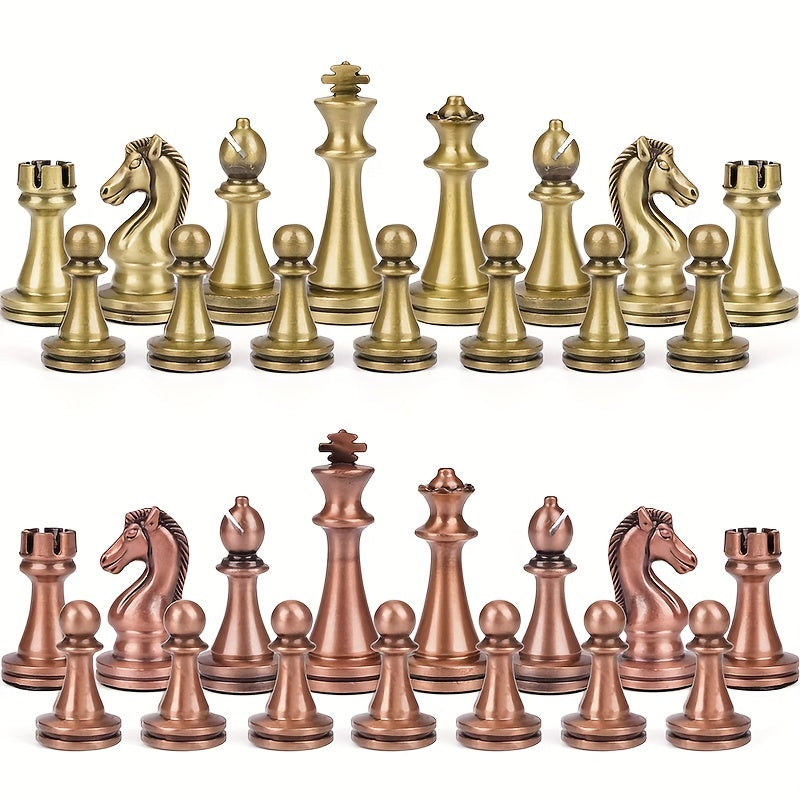 Foldable Chess Set with Zinc Alloy Pieces and Solid Wood Box for Ages 14+