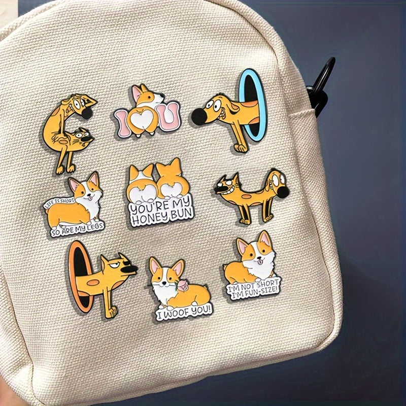 9 ta multfilm itlari emal pinlar to'plami, noaniq shakldagi hayvonlar broshlari kiyim va ryukzak bezaklari uchun