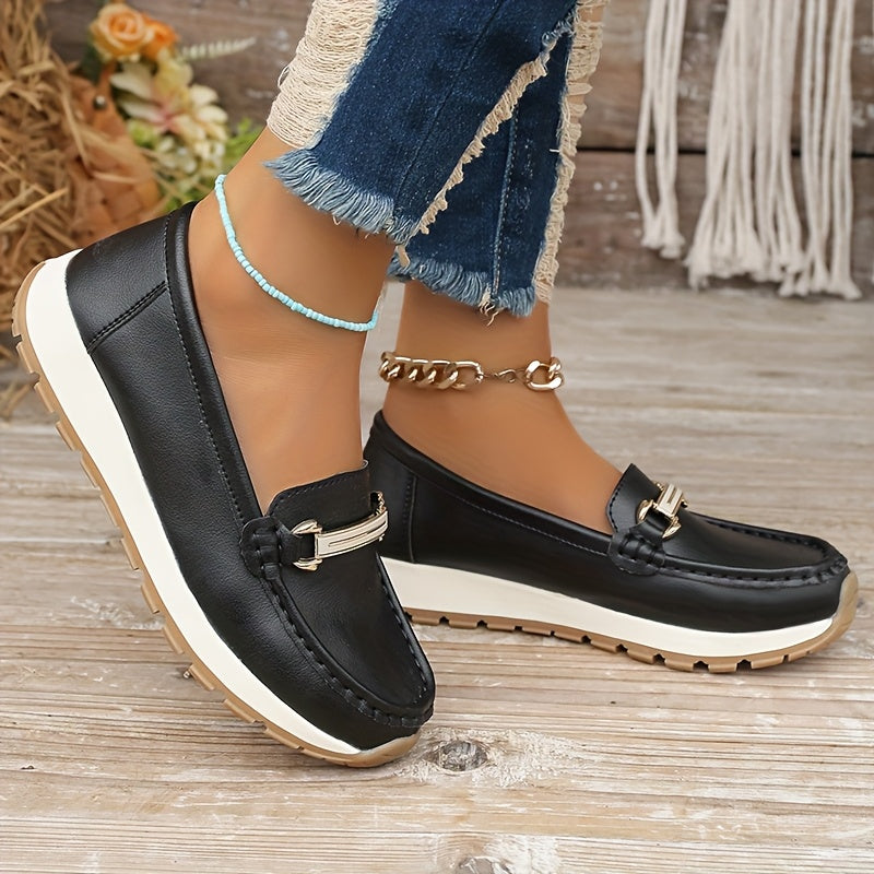 Women's Slip-On Loafers Non-Slip Casual Shoes Round Toe Flats in Navy Black Beige Pink