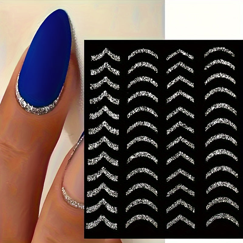 Women Glitter Nail Art Stickers Self-Adhesive French Stripe Manicure