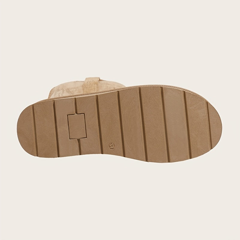 Women's Winter Snow Boots Plush-Lined Cowgirl Shoes with Zipper Durable Sole