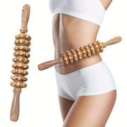 Wooden Handheld Massager with 9 Rollers for Muscle Relief and Wellness