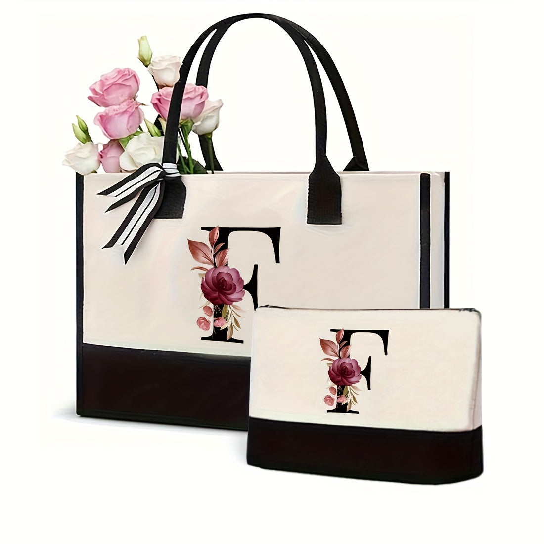 Women's Canvas Letter Handbag Large Versatile Shoulder Bag for Office and Shopping