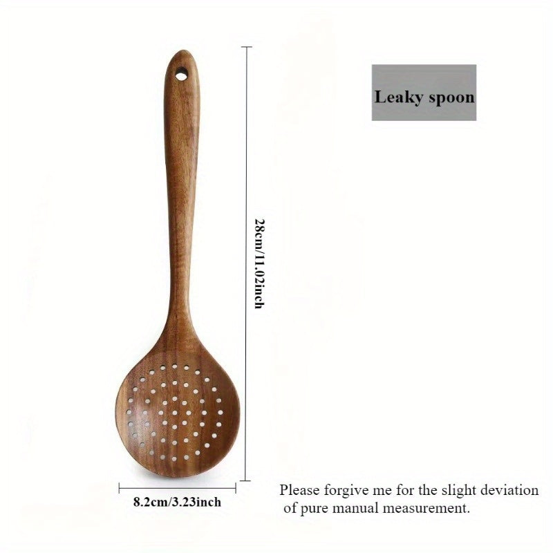 Durable Teak Wooden Cooking Spoon Set with Holder Kitchen Utensils for Cooking