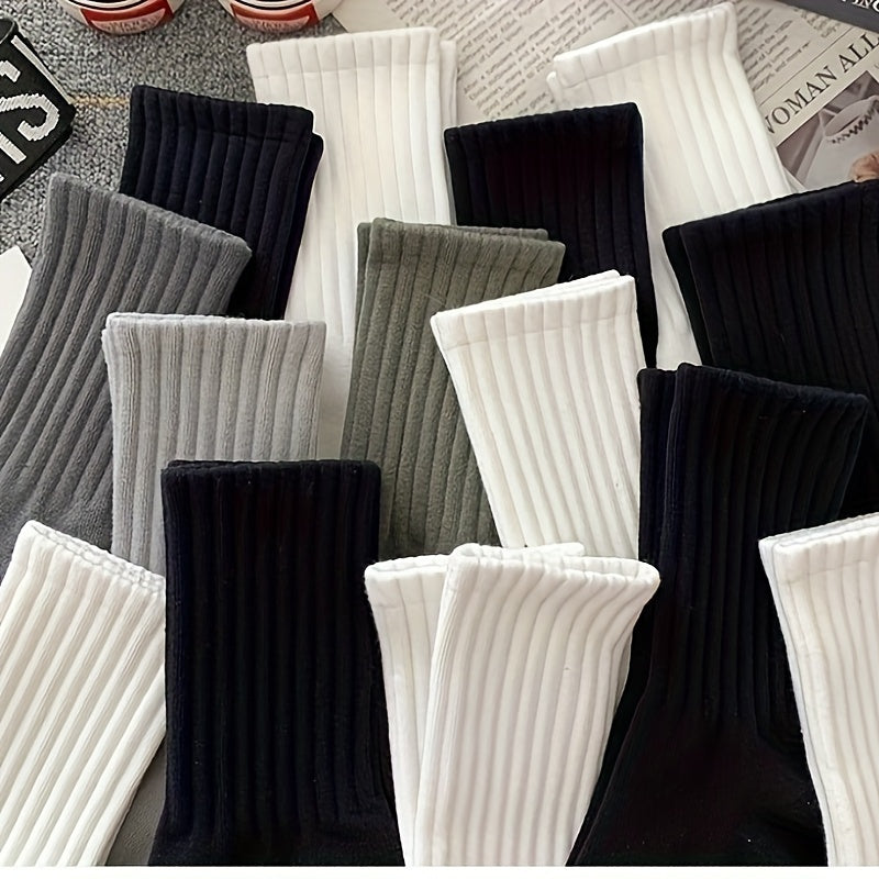 Men's Crew Socks 5 Pairs Breathable Cotton All-Season Casual Socks