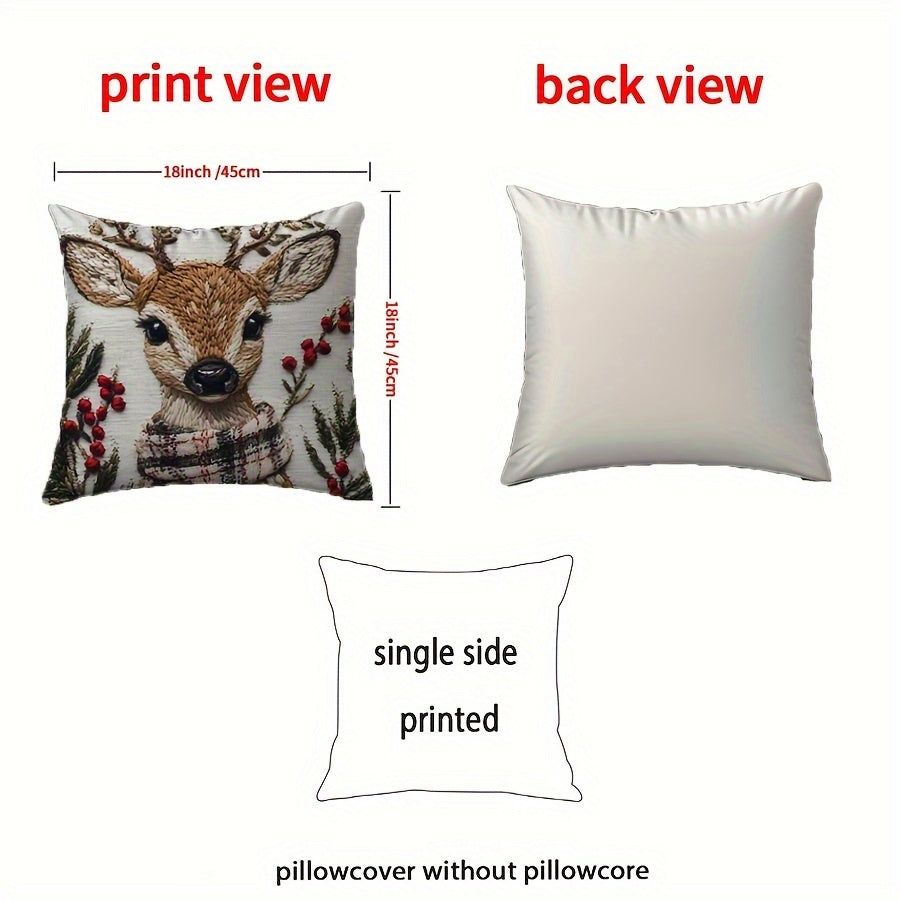 45.72x45.72 cm Christmas Reindeer Throw Pillow Cover Plush Washable Zippered Stain-Resistant