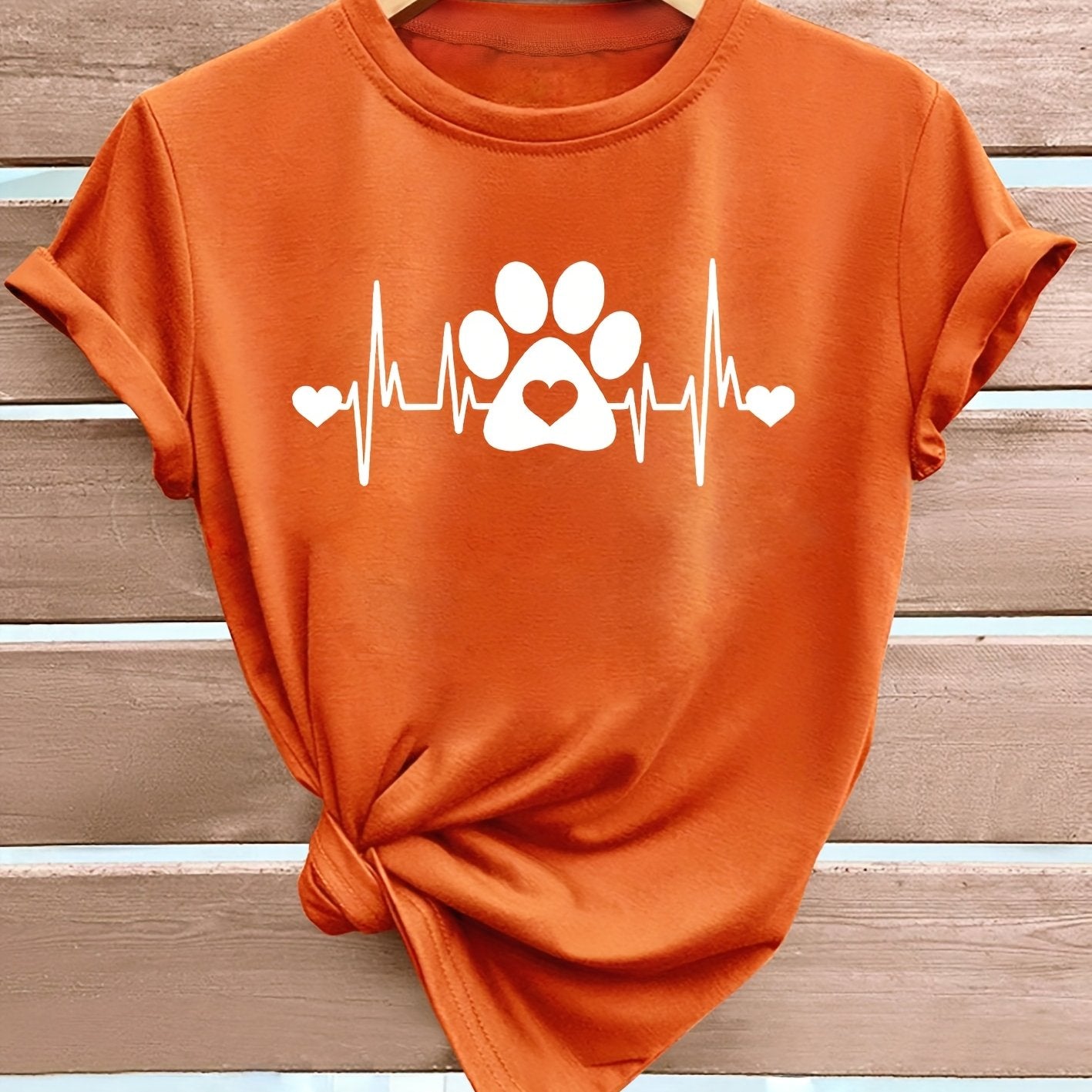 Women’s Casual Short Sleeve T-Shirt with Dog Paw Heart Print Plus Size Breathable Fabric