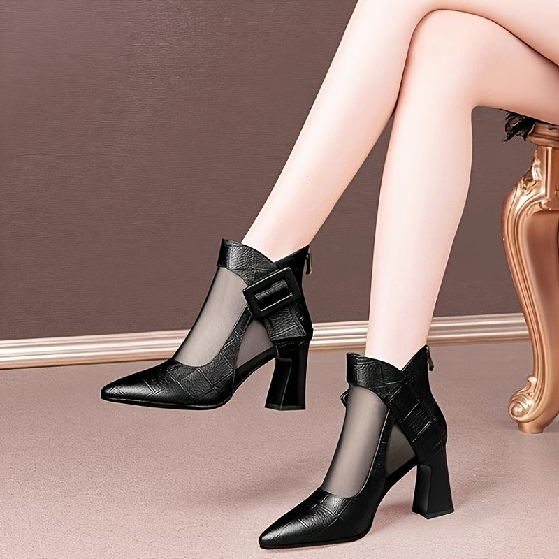 Women Pointed Toe Chunky Heel Pumps Black Summer Formal Office Shoes