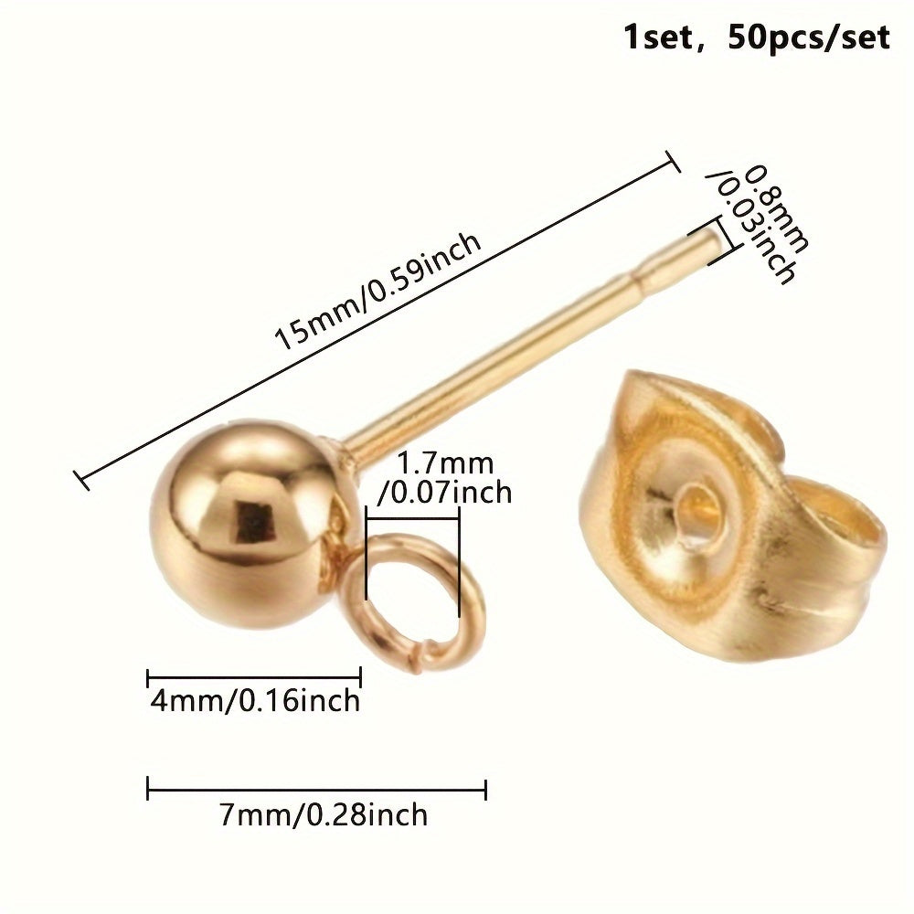 Pack of 50 24K Gold Plated Earring Findings for DIY Jewelry Making Ball Studs
