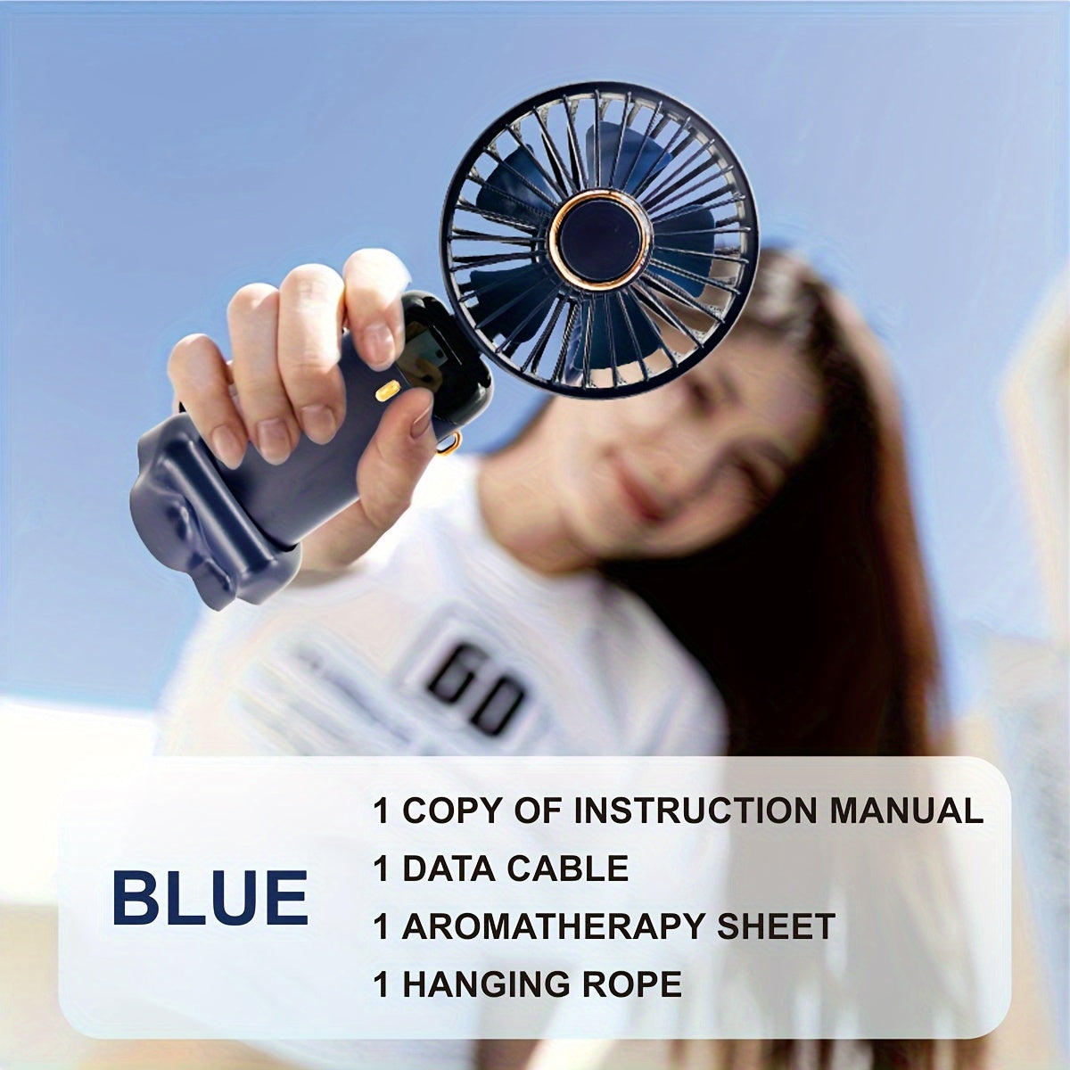 Mini Fan with LED Display, Collapsible Neckband, Rechargeable USB, 5-Speed