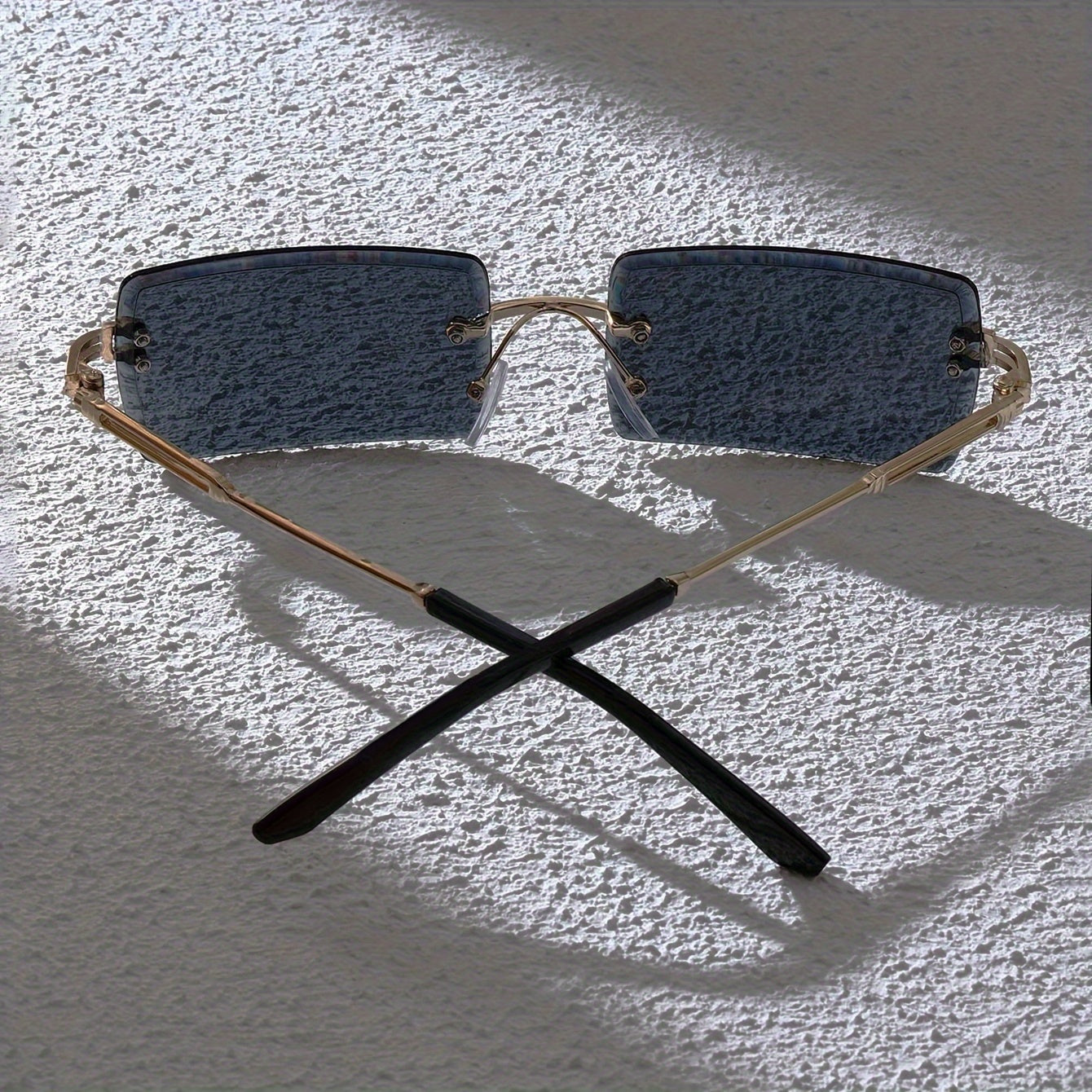 Gafas rectangulares sin montura con lentes de degradado, set de 3, marco de metal, acabado espejado para playa y viajes