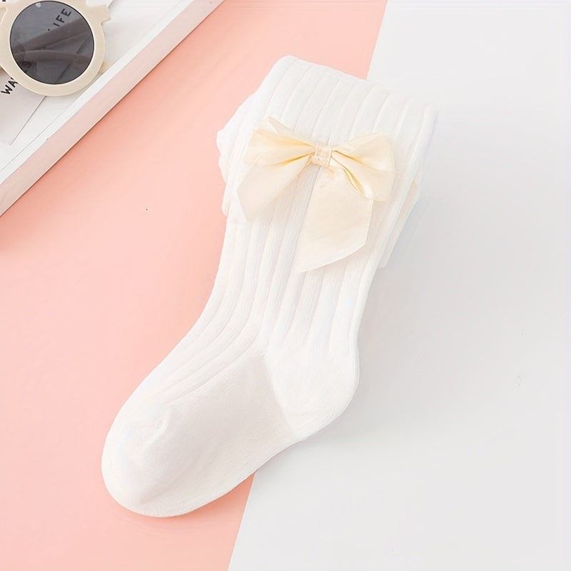 Girls' Ribbed Knit Leggings Socks with Bow Knot for Dance and Casual Wear in Multiple Colors