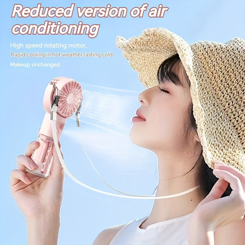 Rechargeable Handheld Spray Fan and Facial Steamer for Travel and Outdoor Use