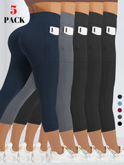 Women's High-Waisted Tummy Control Capri Leggings with Pockets, 4-Way Stretch