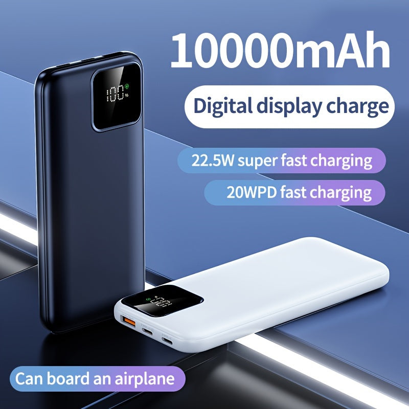 10000mAh Power Bank with 22.5W Fast Charging Dual USB Output LED Display Compact Portable
