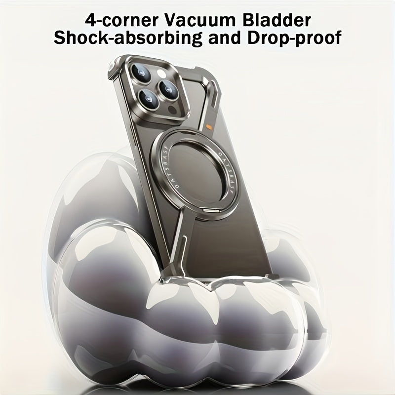 Aviation Aluminum Gold Phone Case for iPhone 13-16 Wireless Charging Magnetic Stand Durable Lightweight