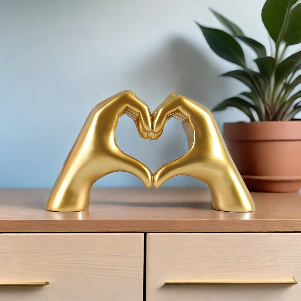 Miniature Gold Heart Hand Gesture Sculpture for Indoor Outdoor Decor