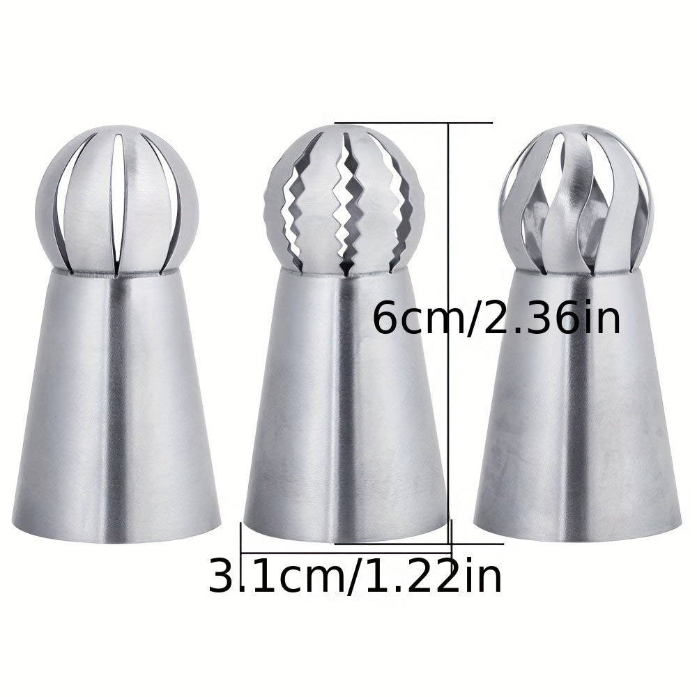 Set of 3 Stainless Steel Piping Tips for Cupcakes and Cakes Decorating