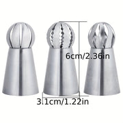 Set of 3 Stainless Steel Piping Tips for Cupcakes and Cakes Decorating