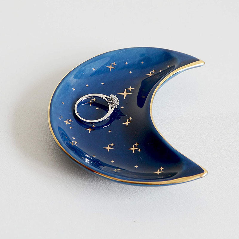 Ceramic Moon-Shaped Jewelry Plate for Storing Items on Dresser
