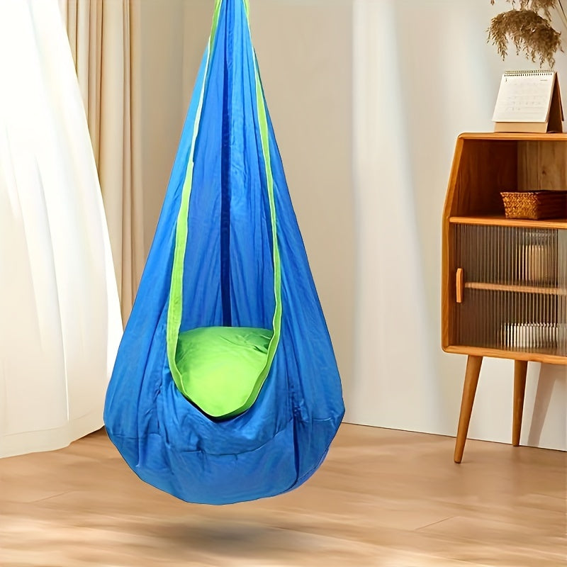Hanging Hammock Chair for Indoor Outdoor Use with Inflatable Pillow Nylon Blue for Relaxation and Play