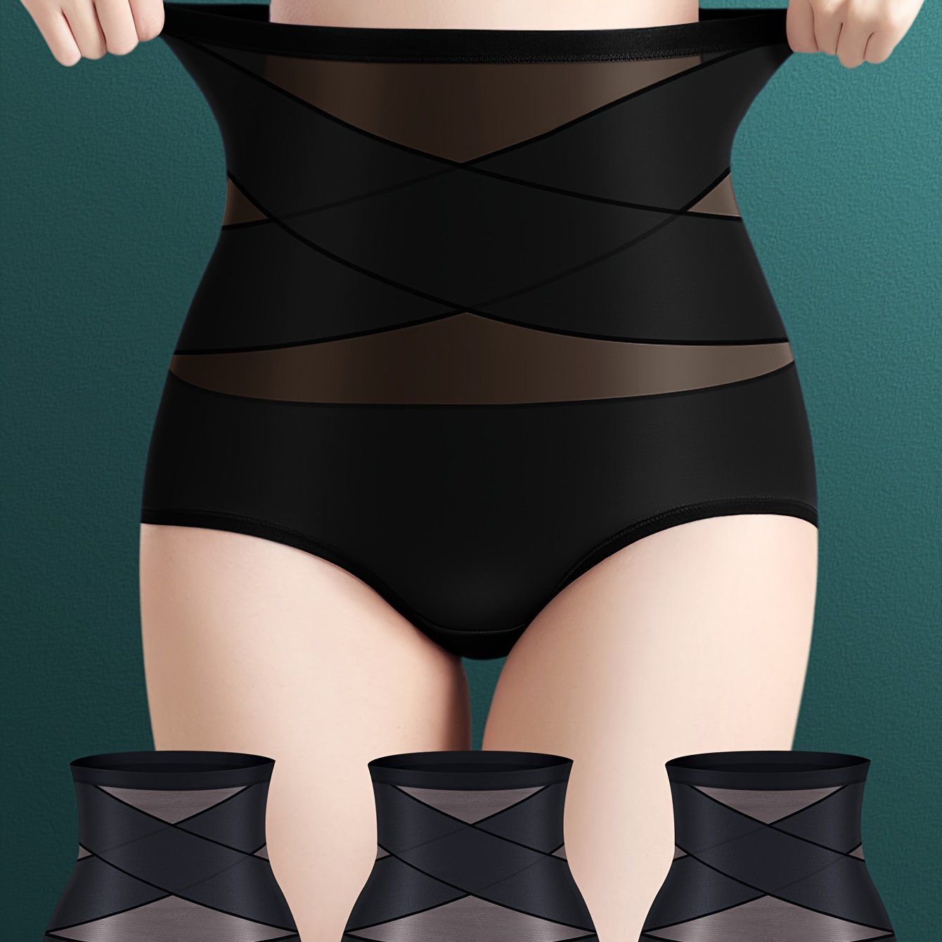 Panties moldeadoras de cintura alta para mujer con malla de contraste para control del abdomen y levantador de glúteos