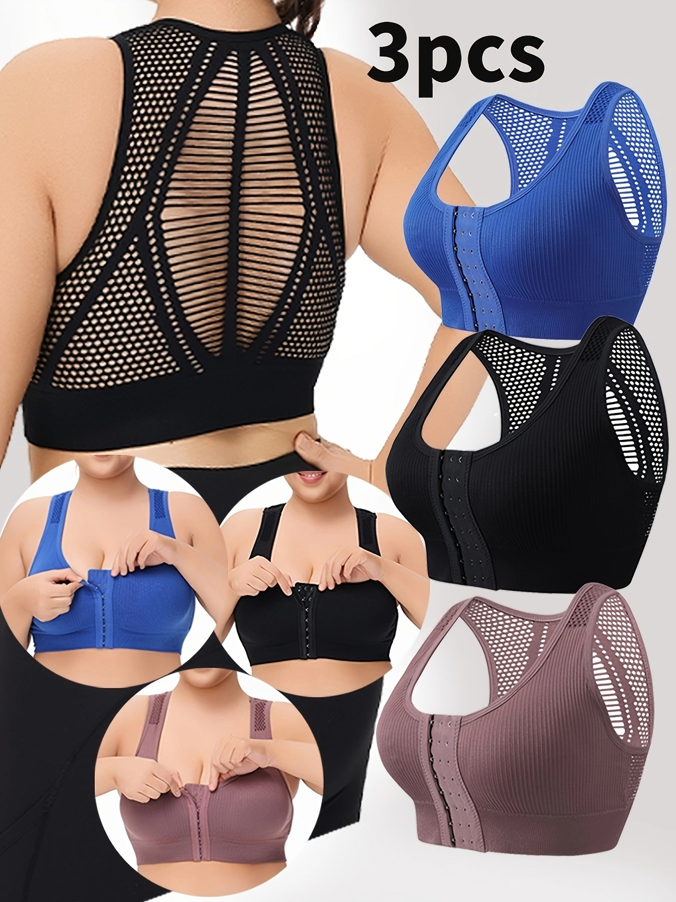 Plus-Size Sports Bras Breathable Mesh Support Wire-Free Seamless Set