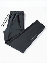 Men's Polyester Casual Pants with Zipper Pockets Elastic Waist Drawstring All-Season