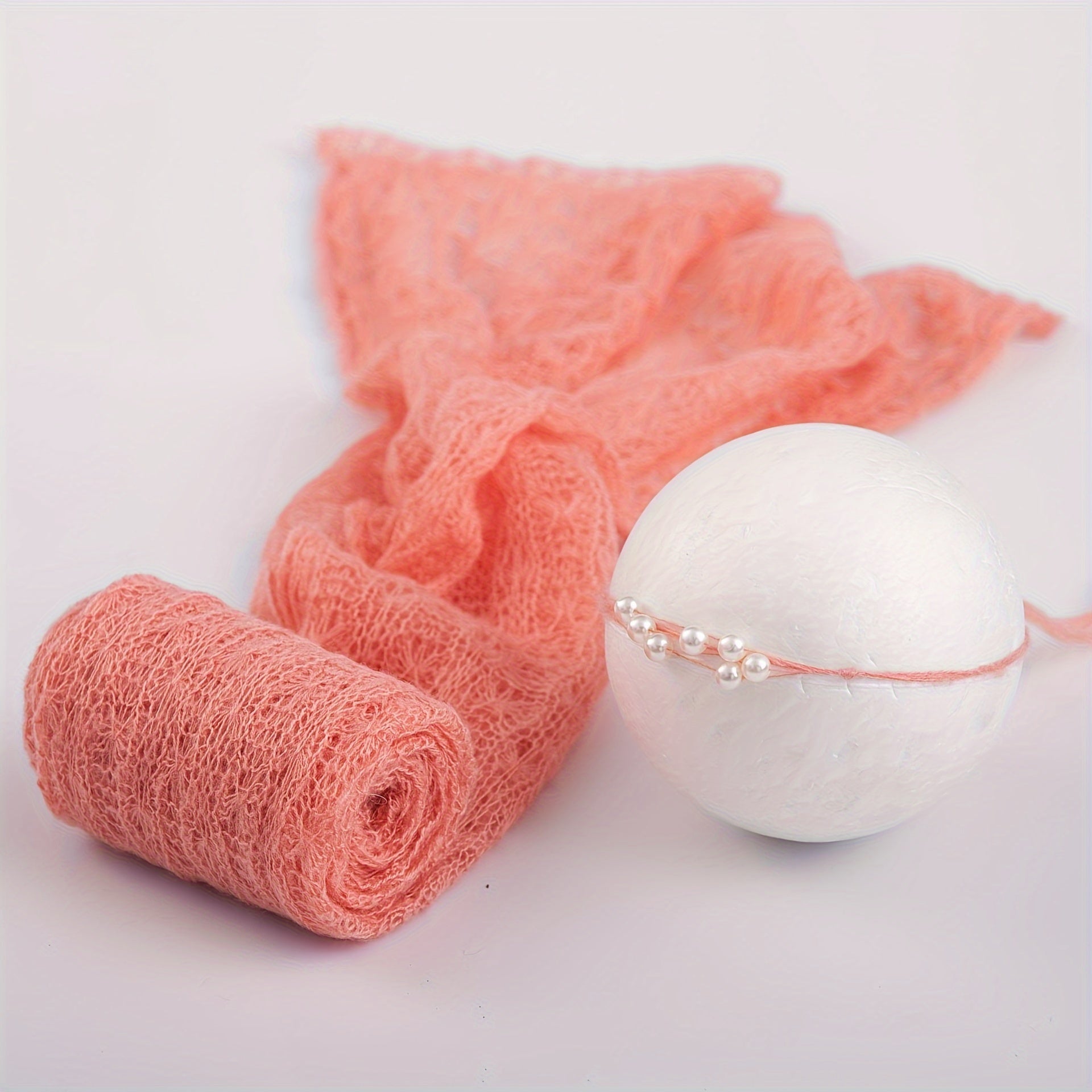 Conjunto de envoltura de punto para bebé niña con accesorios de pelo de perlas para bautizo y fotografía