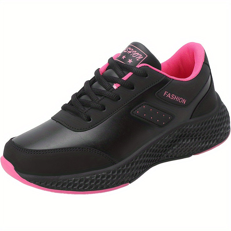 Women's Black Running Shoes with Pink Accents Lightweight Casual Sneakers EVA Sole
