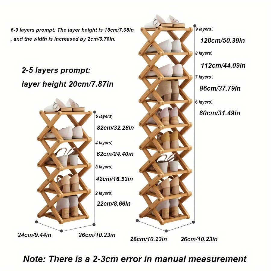 Bambuk oyoq kiyim javoni ko‘p qatlamli saqlash, o‘tish joylari va ichki joylar uchun kross dizayni