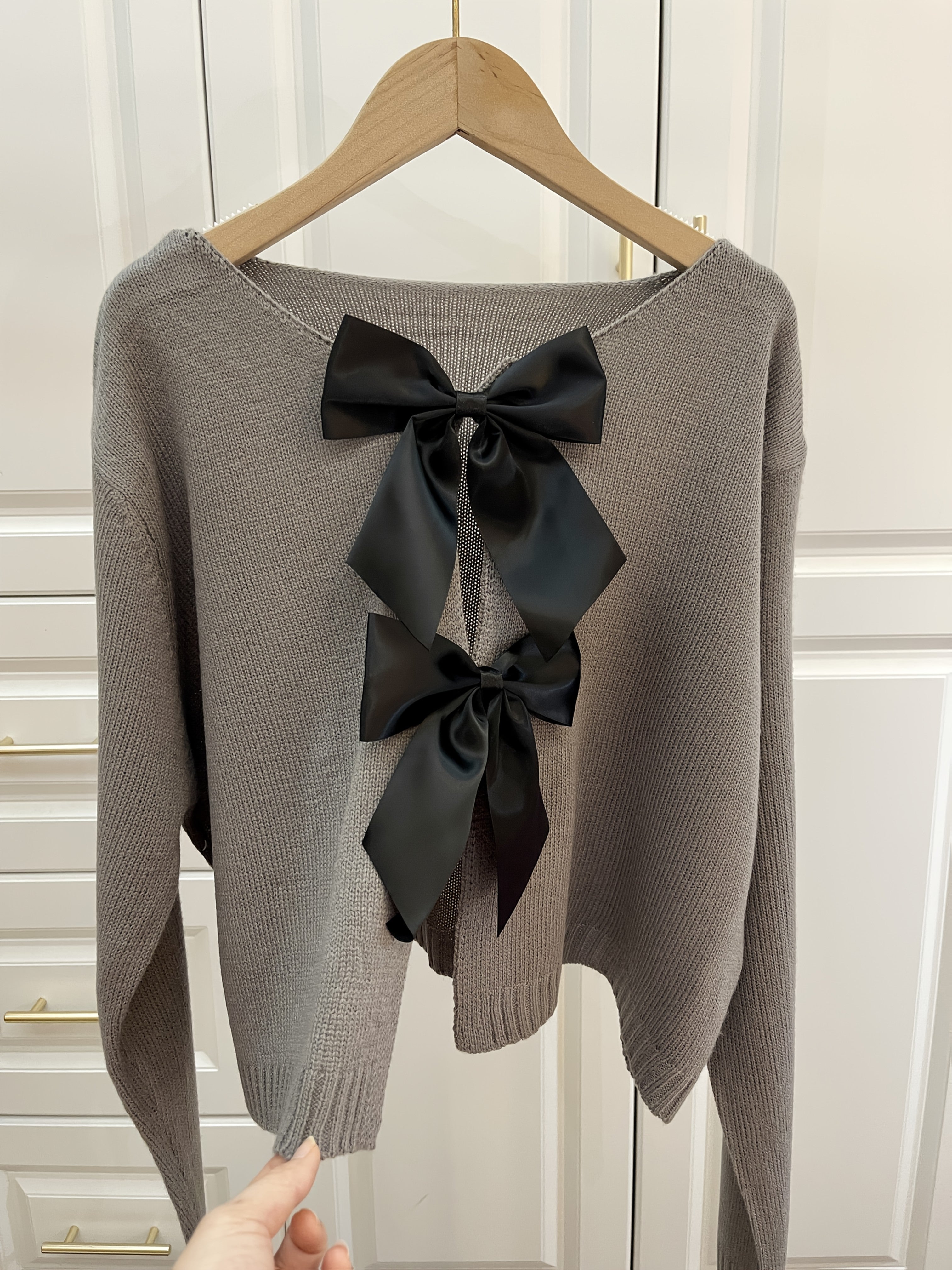 Cárdigan ligero de acrílico para mujer con gran lazo, primavera otoño blanco negro