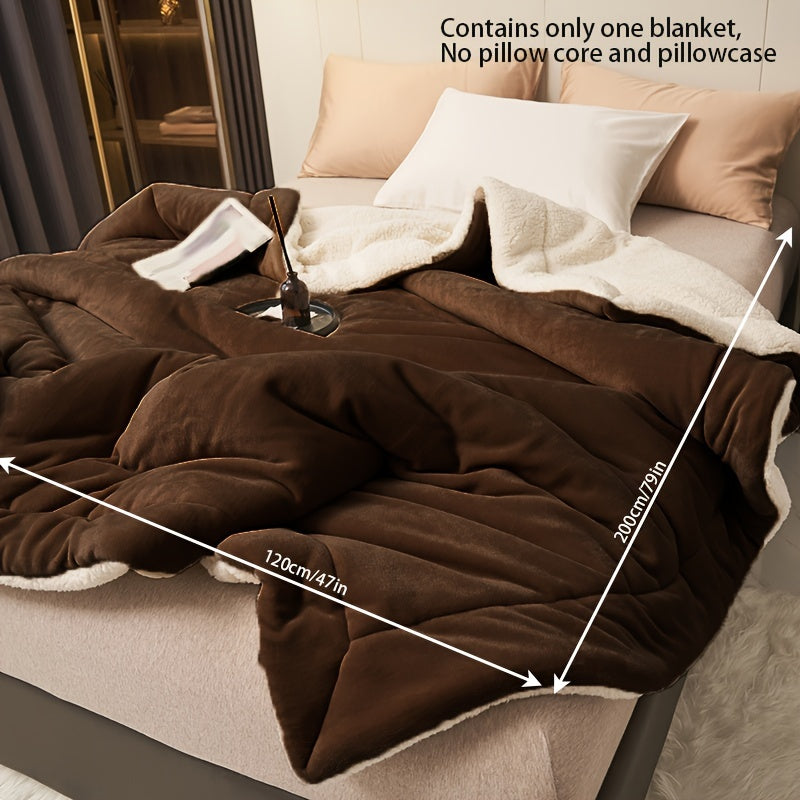 Simple Coffee Throw Blanket Double Layer Milk Fleece Lamb Fleece Cozy Nap Accessory