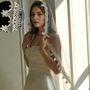 Bridal Lace Veil Wedding Dress Hair Accessories Single Layer Beaded Detail