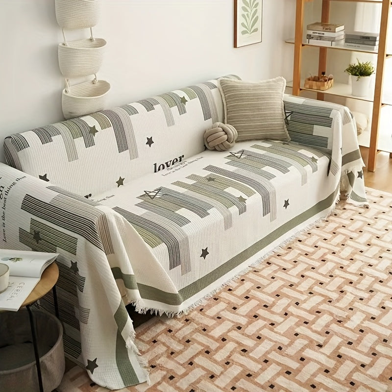 Tasselli Waffle-Knit Divan Qoplamasi - Mashinada Yuvish mumkin, Yashash xonasi va Ofis Dekor uchun Matoga Himoya