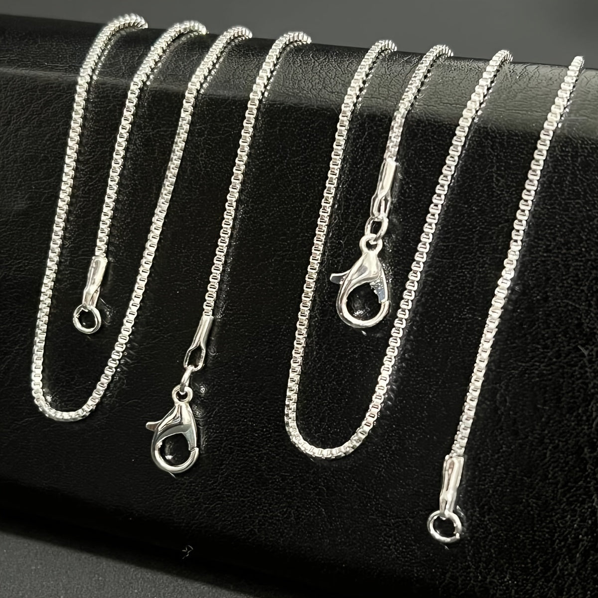 Set of 5 Silver Box Chain Links 16-30 Inches with Lobster Clasps for DIY Jewelry
