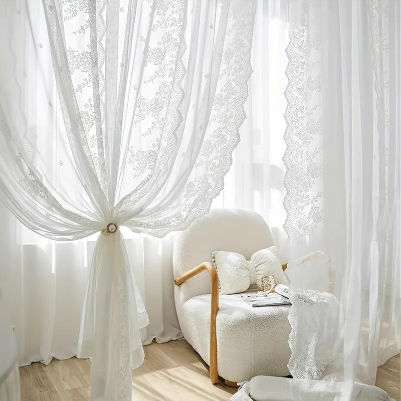 White Romantic Lace Sheer Curtain for Living Room Balcony and Door