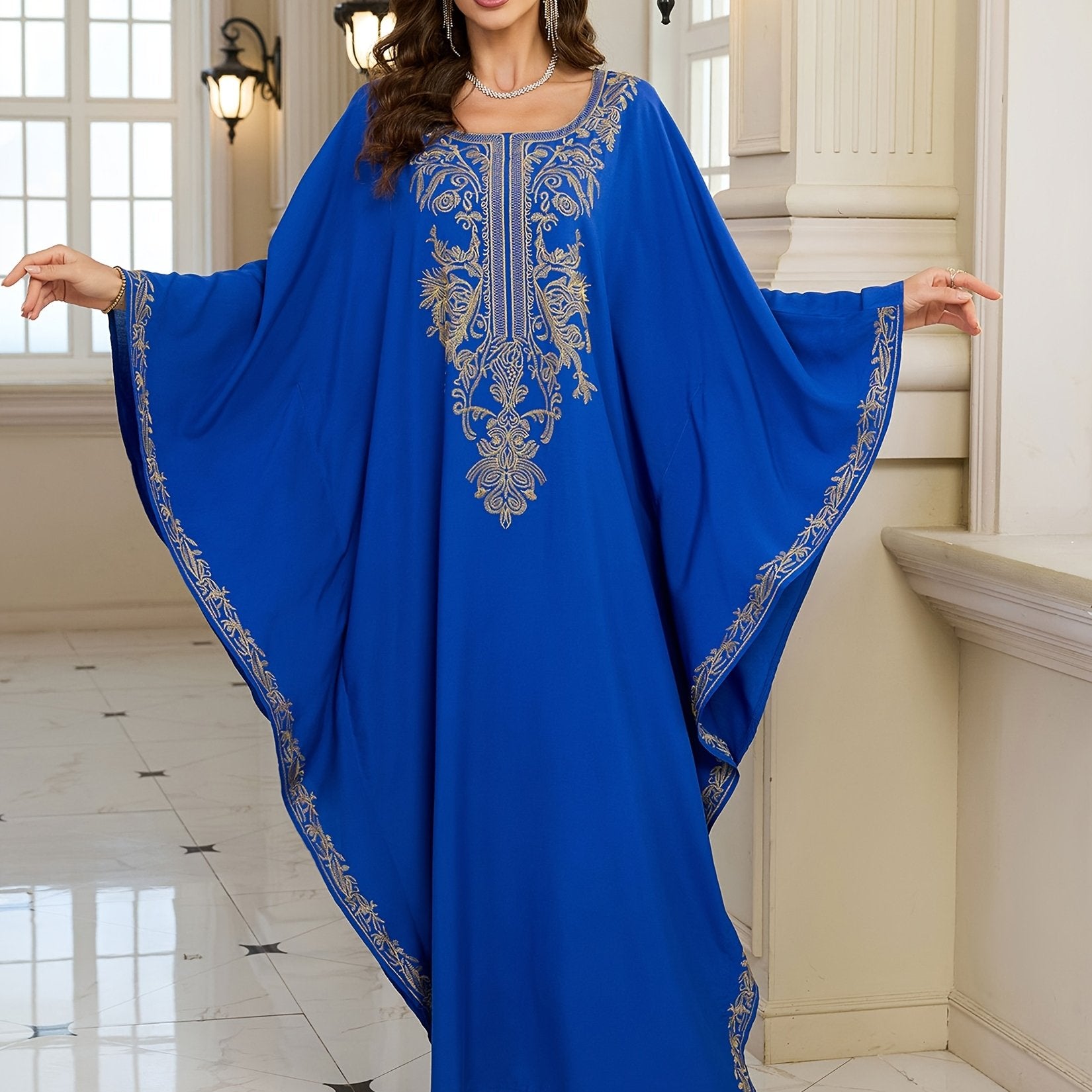 Women's Embroidered Viscose Kaftan Long Sleeve Loose-Fitting Beachwear