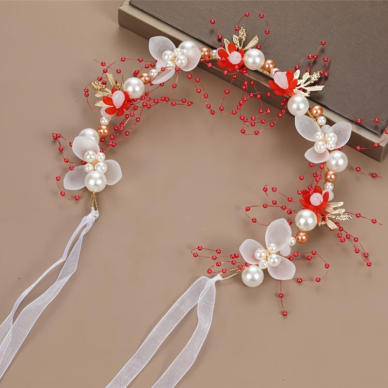 Bridal Headband with Faux Pearls and Beads for Weddings and Parties