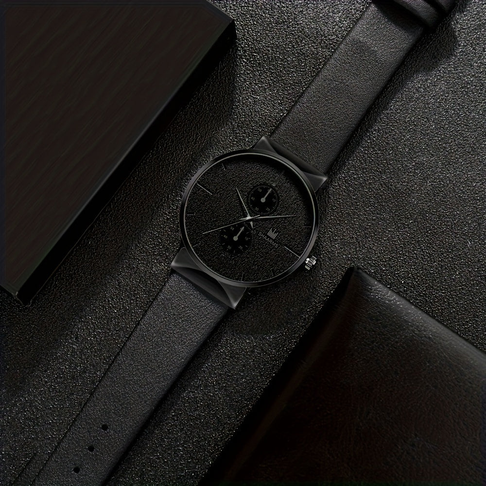 Men's Quartz Watch and Bracelet Set Business Style Non-Waterproof PU Leather Zinc Alloy Round Dial