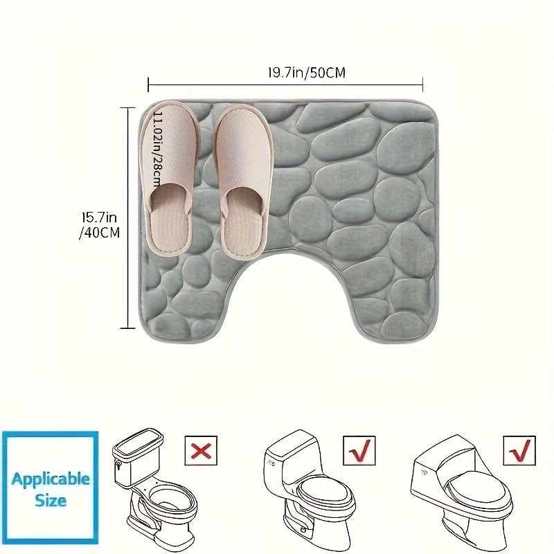 Alfombra de inodoro en forma de U de franela con alfombra antideslizante de piedra y almohadilla absorbente para pies