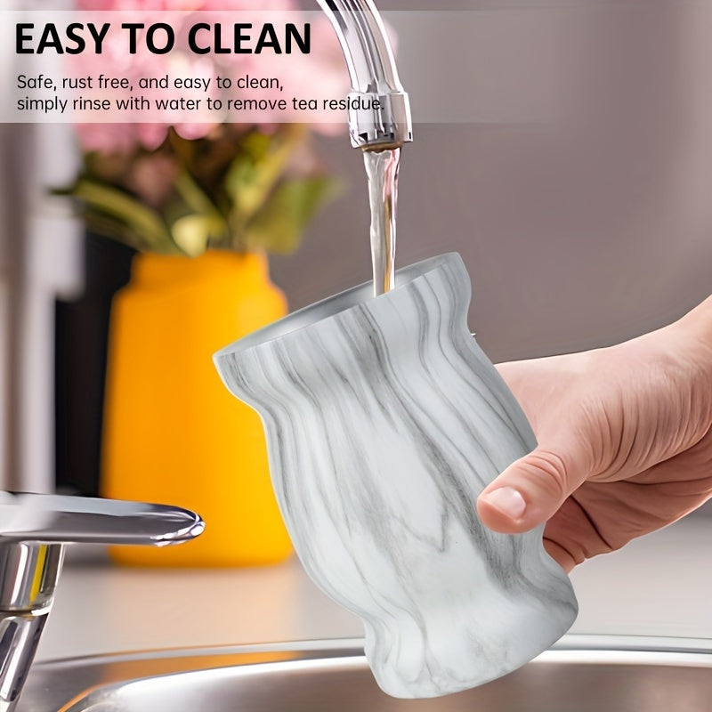 Set of 3 Stainless Steel Double-Walled Yerba Mate Cups with Straws 8oz Pink Marble