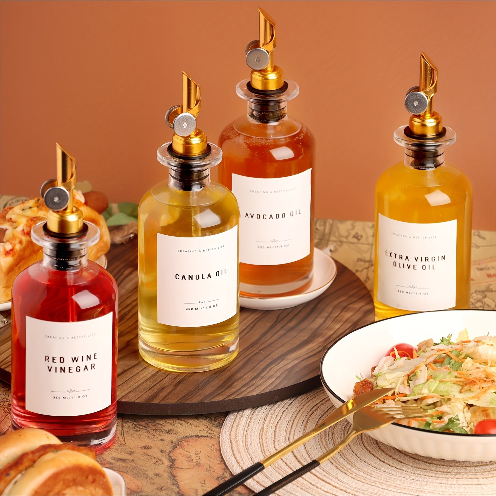 Set of 4 Oil Bottles with Glass Dispenser Leak-Proof Seasoning and Vinegar Bottles