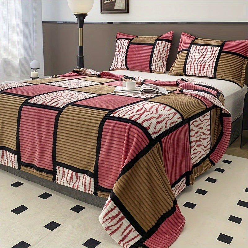 Manta de terciopelo impresa geométrica para cama, sofá, camping, aire acondicionado, todas las estaciones