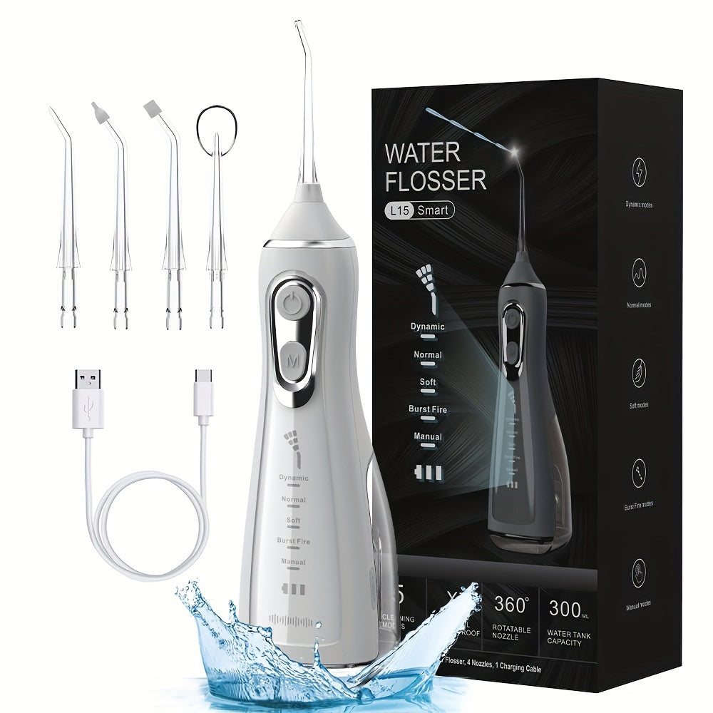 Rechargeable Water Flosser with USB Charging 5 Modes 360° Deep Cleaning for Men and Women