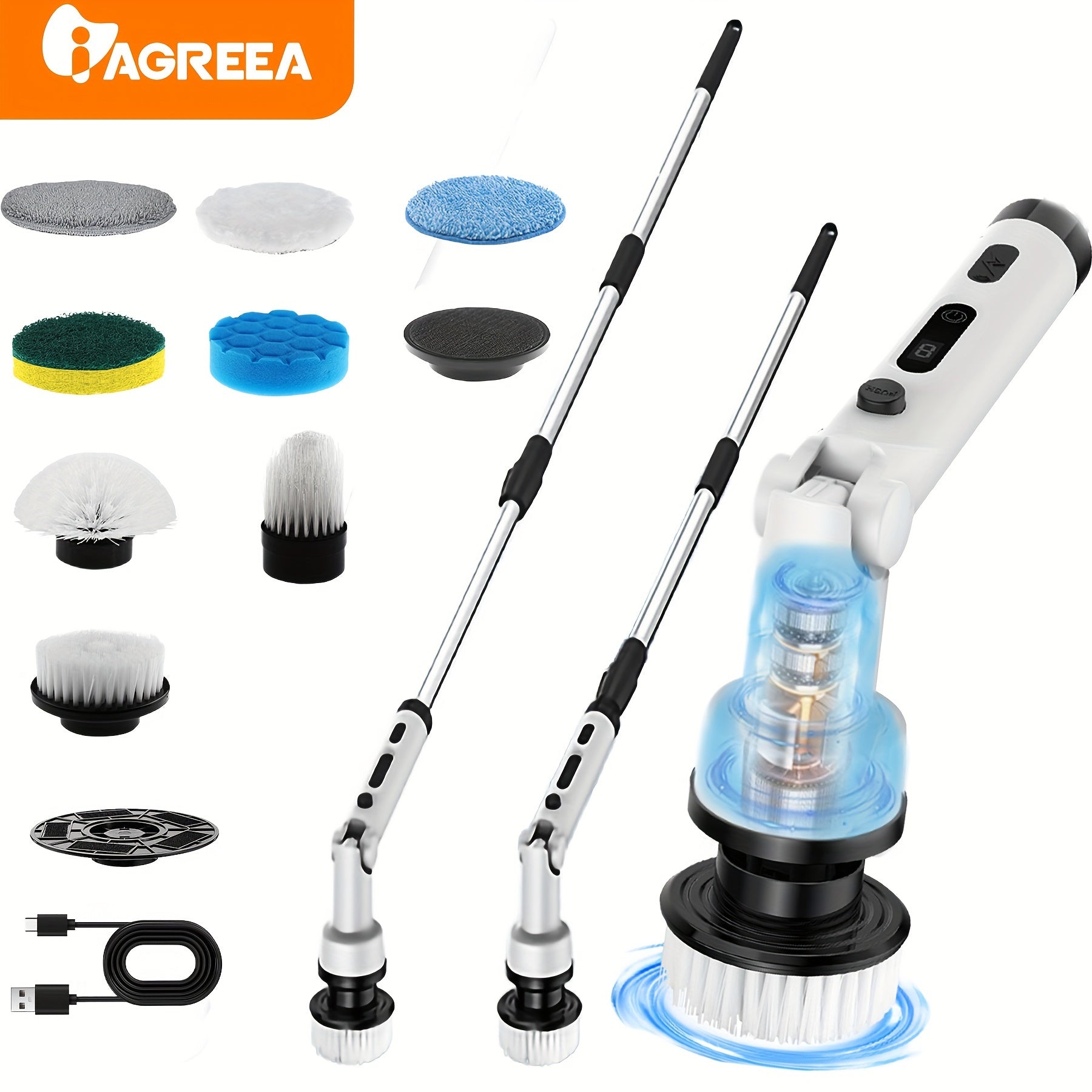 Wireless Electric Cleaning Brush with 9 Replaceable Heads and Adjustable Handle
