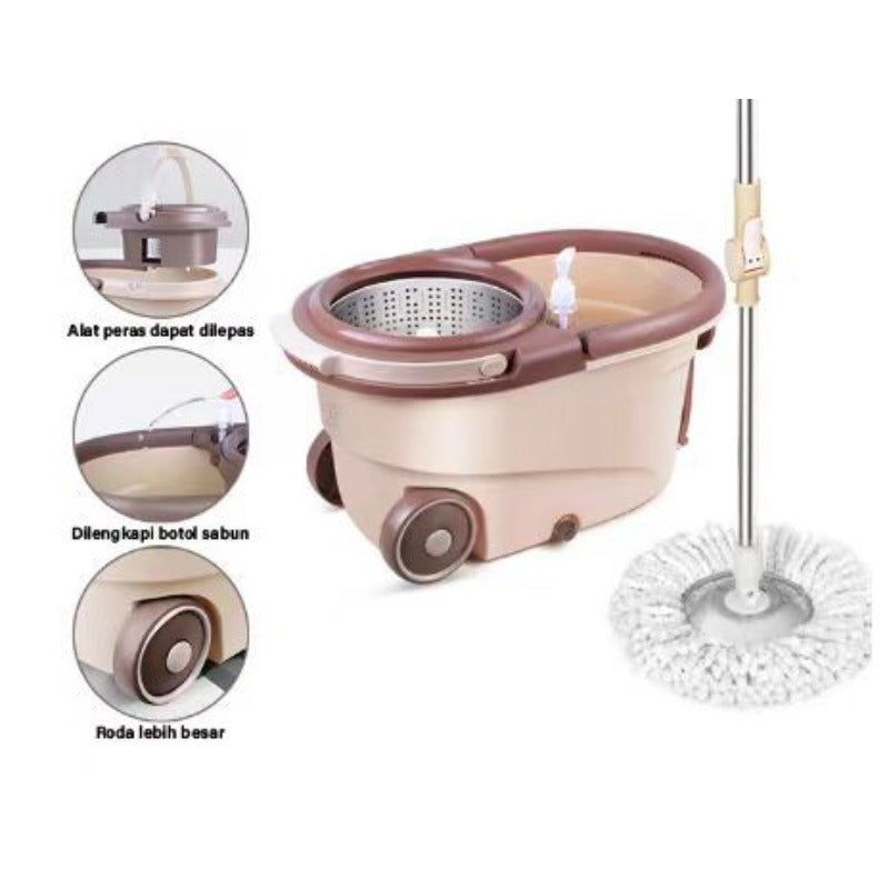 Spin Mop and Bucket Set with Stainless Steel Handle, Microfiber Heads for Kitchen Bathroom Cleaning