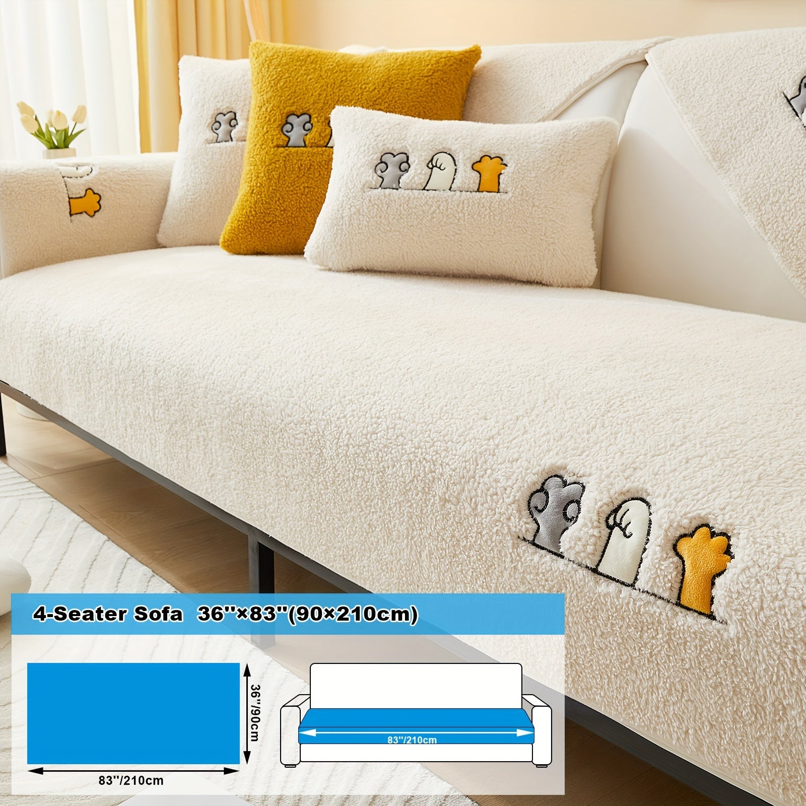 Софа с чехлом из шерпы, дружелюбным к домашним животным и нескользящим защитным покрытием для домашнего декора.